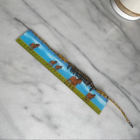 VINTAGE β’ Bohemian Vamp Spiked Beaded Necklace Hippie Savage Yellow Silver Tone - Picture 7 of 8